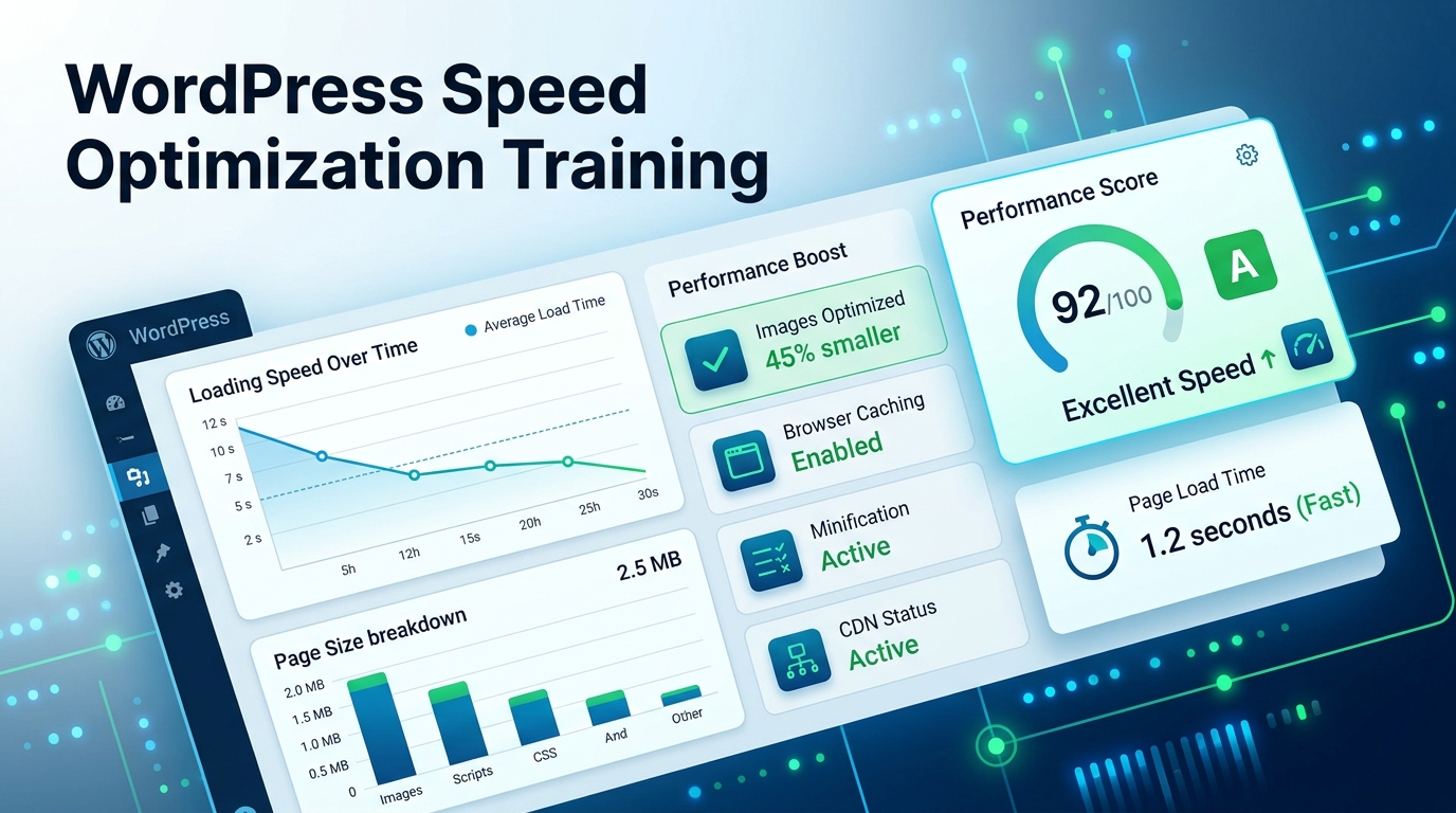 WordPress speed optimization dashboard with performance score and metrics